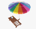Beach Umbrella with Wooden Beach Chair 3d model