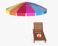 Beach Umbrella with Wooden Beach Sedia Modello 3D