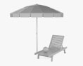 Beach Umbrella with Wooden Beach Silla Modelo 3D