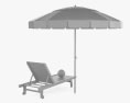 Beach Umbrella with Wooden Beach 의자 3D 모델 