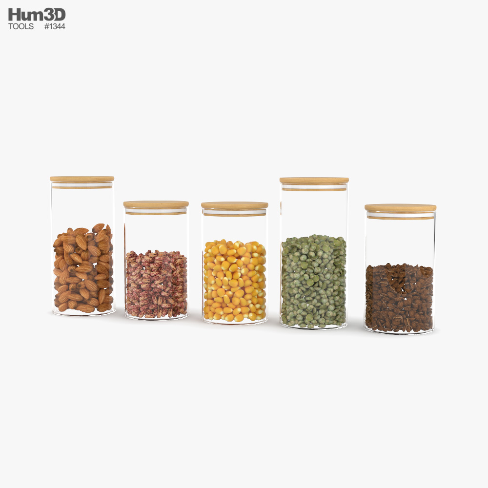 Set Of Glass Jars With Seeds 3D model