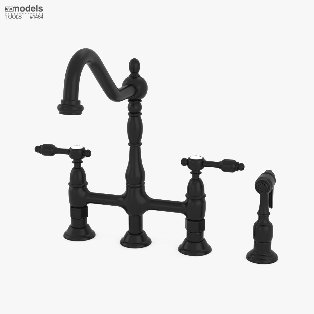 Kitchen Faucet with Brass Sprayer Matte Black 3Dモデル