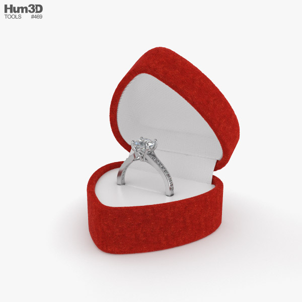 상자에 다이아몬드 반지 3D 모델 