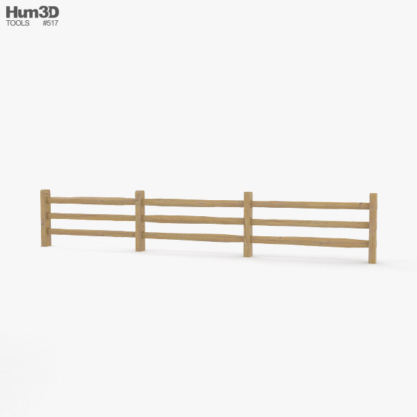 Wooden Split-Rail Fence 3D model