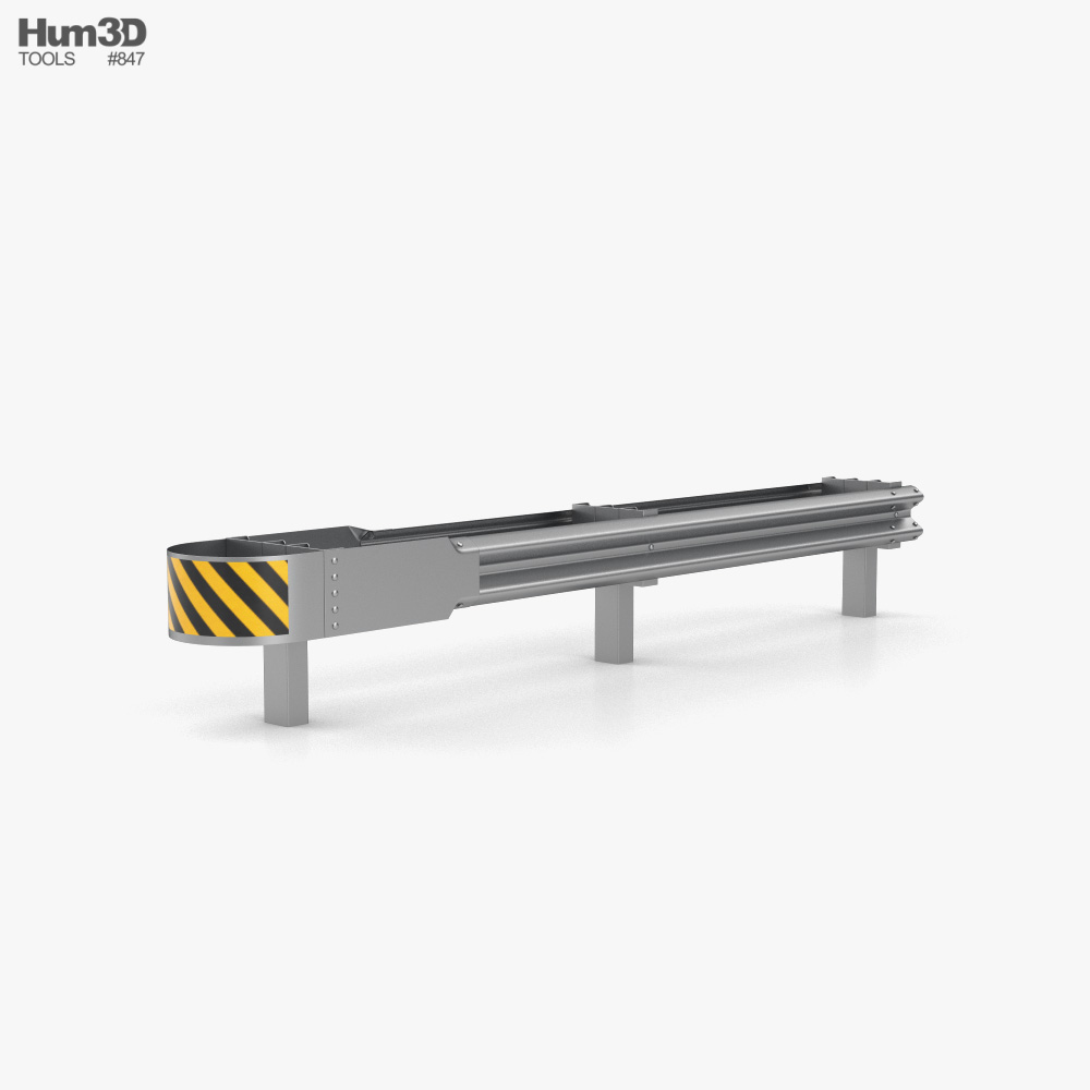 W-Beam Guardrail Barrier Double Sides Ending 3D model