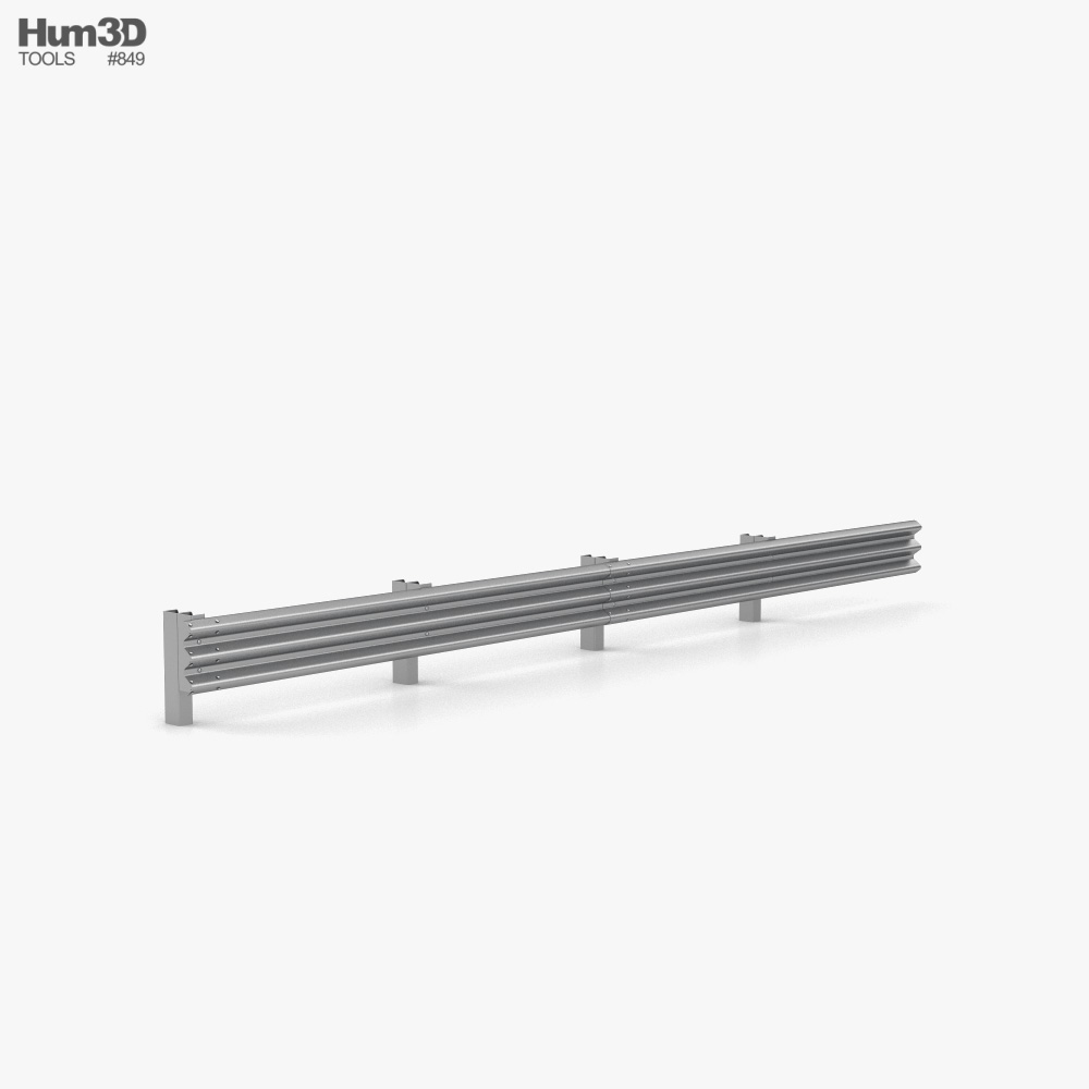 Thrie-Beam Guardrail Barrier 3d model