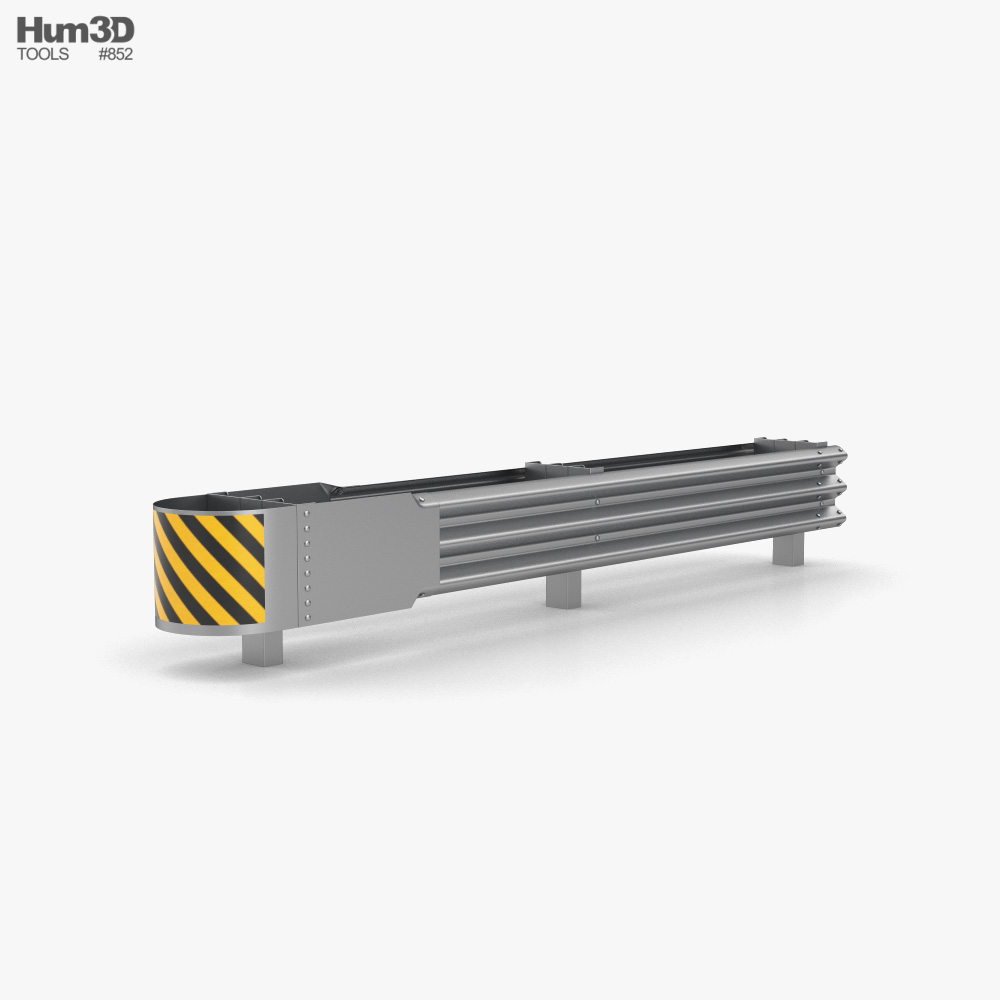 Thrie-Beam Guardrail Barrier Double Sides Ending 3D model
