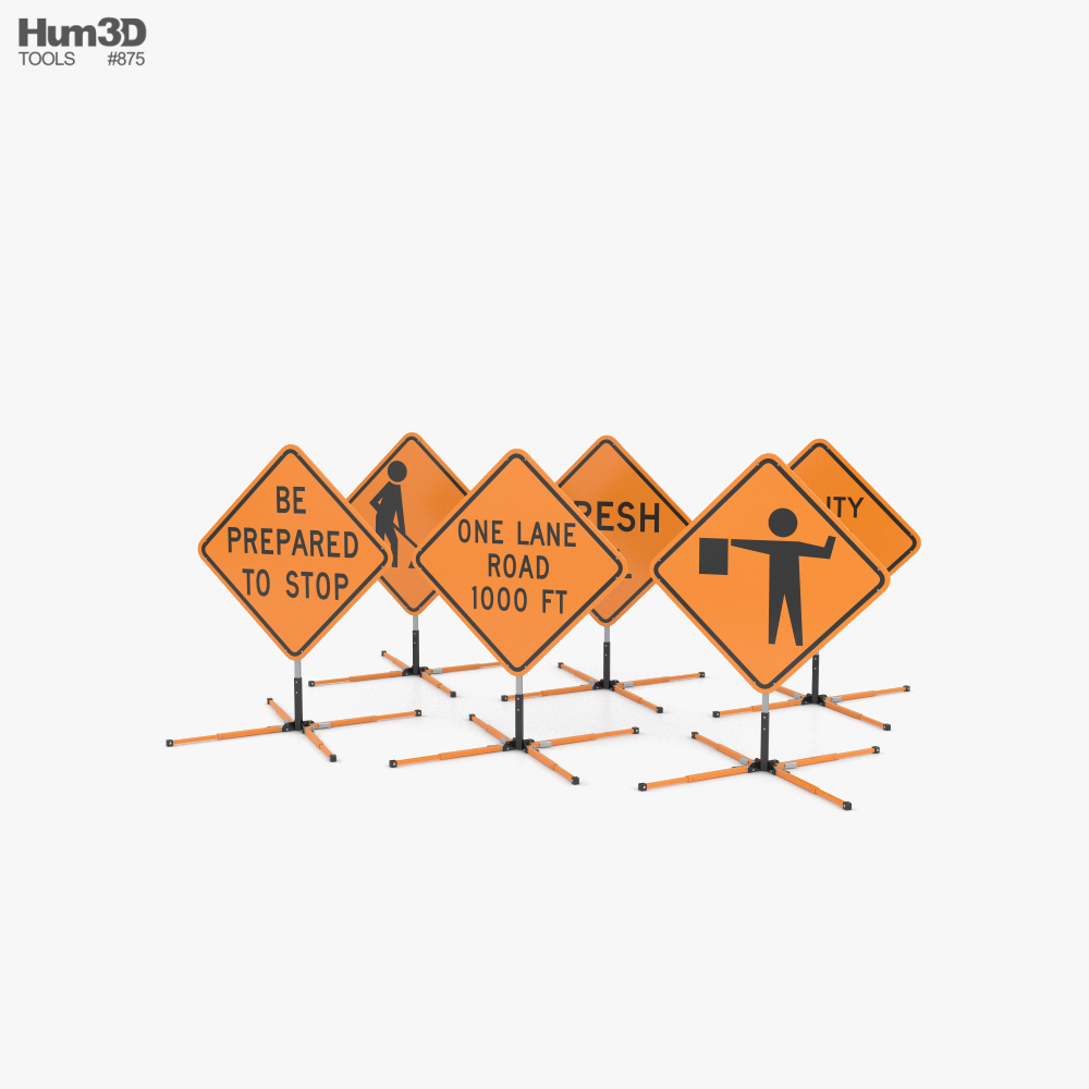 Roadwork Signs on Dynalite Stand Modello 3D