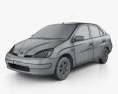 Toyota Prius JP-spec mit Innenraum und Motor 2003 3D-Modell wire render