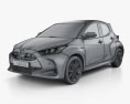 Toyota Yaris ハイブリッ HQインテリアと 2022 3Dモデル wire render
