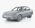 Toyota Corolla Седан с детальным интерьером и двигателем 2002 3D модель clay render