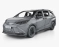 Toyota Sienna Limited 하이브리드 인테리어 가 있는 2023 3D 모델  wire render