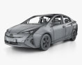 Toyota Prius з детальним інтер'єром та двигуном 2019 3D модель wire render