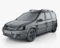 Lada Largus 2015 3D 모델  wire render