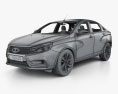 VAZ Lada Vesta HQインテリアと 2018 3Dモデル wire render