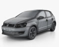 Volkswagen Polo 5ドア 2012 3Dモデル wire render