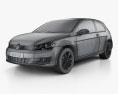 Volkswagen Golf Mk7 3ドア 2016 3Dモデル wire render