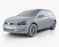 Volkswagen Golf Mk7 3ドア 2016 3Dモデル clay render