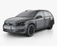 Volkswagen Golf Mk7 variant 2016 3D-Modell wire render