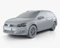 Volkswagen Golf Mk7 variant 2016 3D-Modell clay render