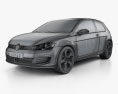 Volkswagen Golf 3ドア GTI 2016 3Dモデル wire render