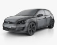 Volkswagen Golf пятидверный GTI 2016 3D модель wire render