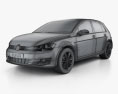 Volkswagen Golf п'ятидверний з детальним інтер'єром 2016 3D модель wire render