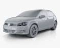 Volkswagen Golf 5도어 인테리어 가 있는 2016 3D 모델  clay render