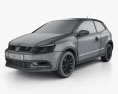 Volkswagen Polo 3ドア 2017 3Dモデル wire render