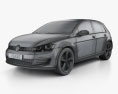 Volkswagen Golf GTI 5도어 해치백 인테리어 가 있는 2016 3D 모델  wire render