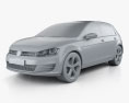 Volkswagen Golf GTI 5 porte hatchback con interni 2016 Modello 3D clay render