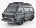 Volkswagen Transporter (T3) Passenger Van High Roof 1980 3d model wire render