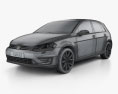 Volkswagen Golf GTE 2018 3D模型 wire render