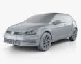 Volkswagen Golf 2018 3D-Modell clay render