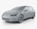 Volkswagen Golf Style 5 portes hatchback 2023 Modèle 3d clay render