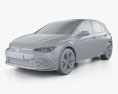 Volkswagen Golf GTE 5ドア ハッチバック 2023 3Dモデル clay render