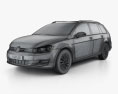 Volkswagen Golf variant Trendline 2019 3Dモデル wire render