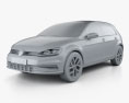 Volkswagen Golf 5门 掀背车 带内饰 2021 3D模型 clay render