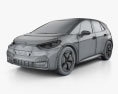 Volkswagen ID.3 1st з детальним інтер'єром та двигуном 2022 3D модель wire render