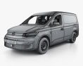 Volkswagen Caddy Maxi パネルバン HQインテリアと 2023 3Dモデル wire render