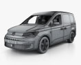 Volkswagen Caddy パネルバン HQインテリアと 2023 3Dモデル wire render