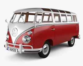 Volkswagen Transporter Пасажирський фургон з детальним інтер'єром 1953 3D модель