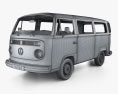 Volkswagen Transporter Пассажирский фургон с детальным интерьером 1975 3D модель wire render