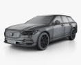 Volvo V90 T6 Inscription 2019 3D模型 wire render