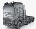 Volvo FH16 750 Globetrotter Cab Camión Tractor 4 ejes 2022 Modelo 3D wire render