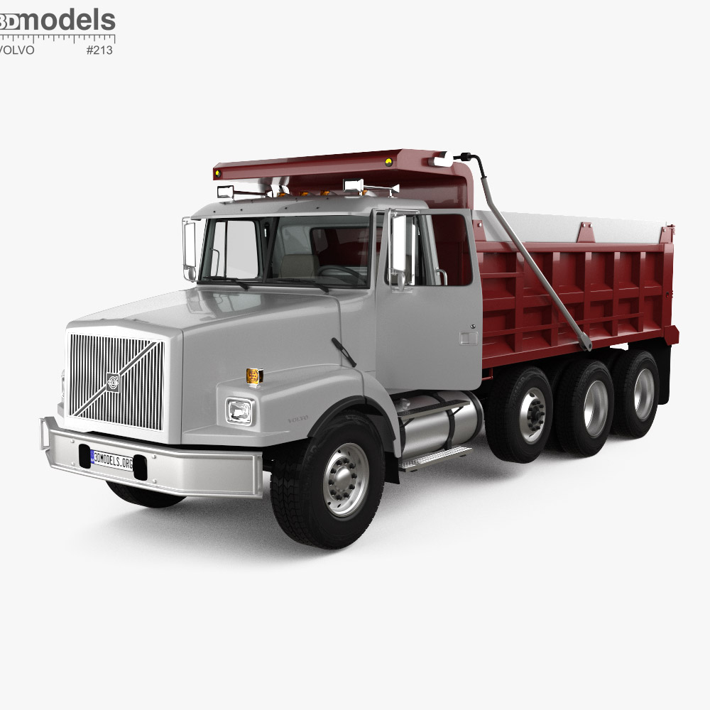 Volvo WG Dump Truck 4-axle with HQ interior 2007 3D模型