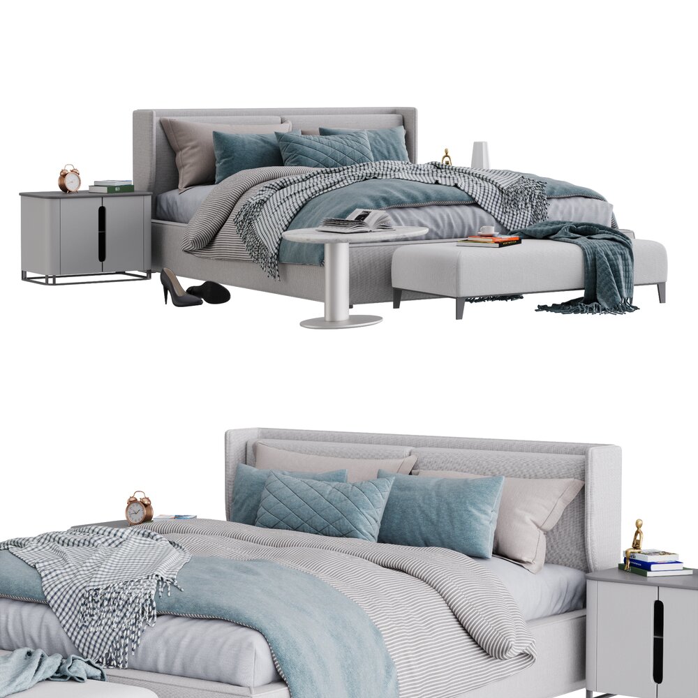 Stylish Modern Bedroom Set in Monochromatic Tones 3D 모델 