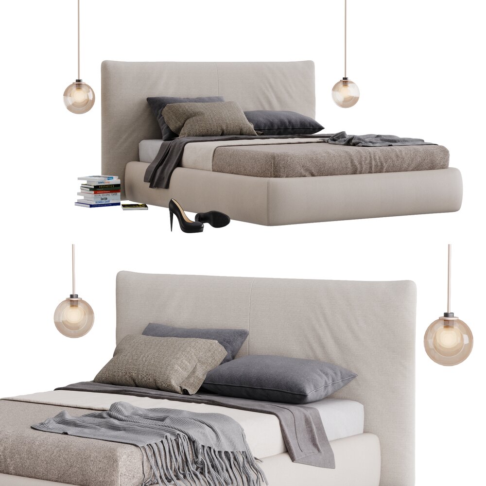 Contemporary Bedroom Bed Design in Neutral Tones 3D模型