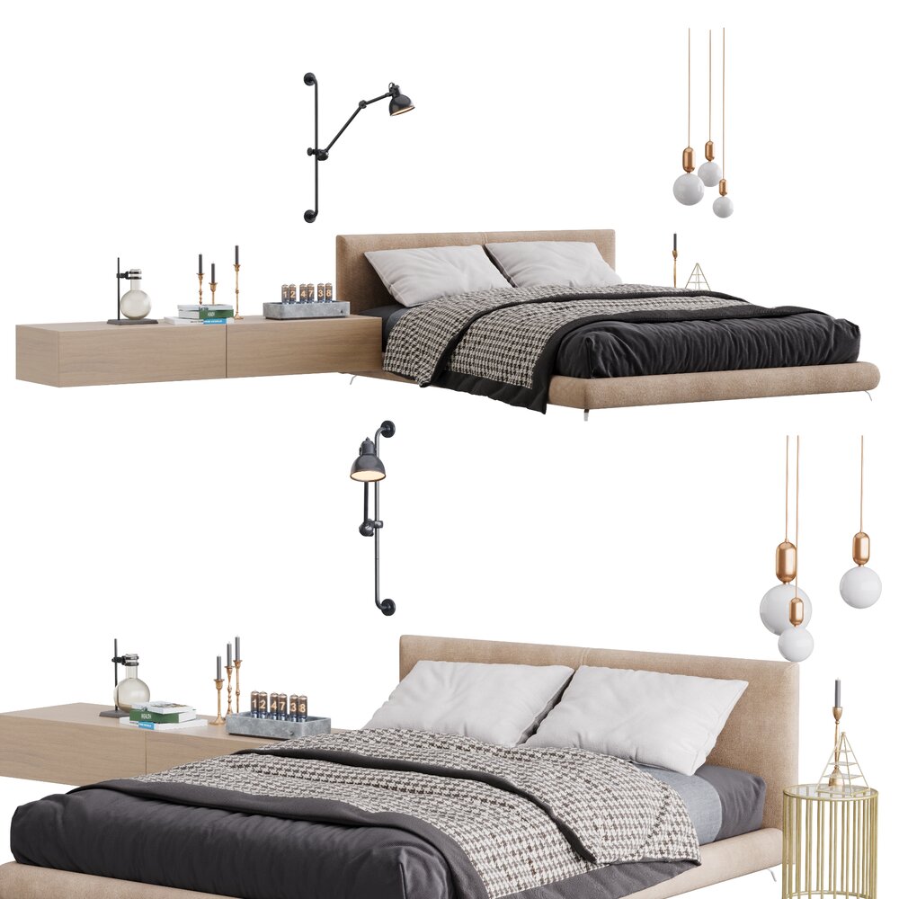 Floating Bed with Integrated Nightstands Modelo 3d