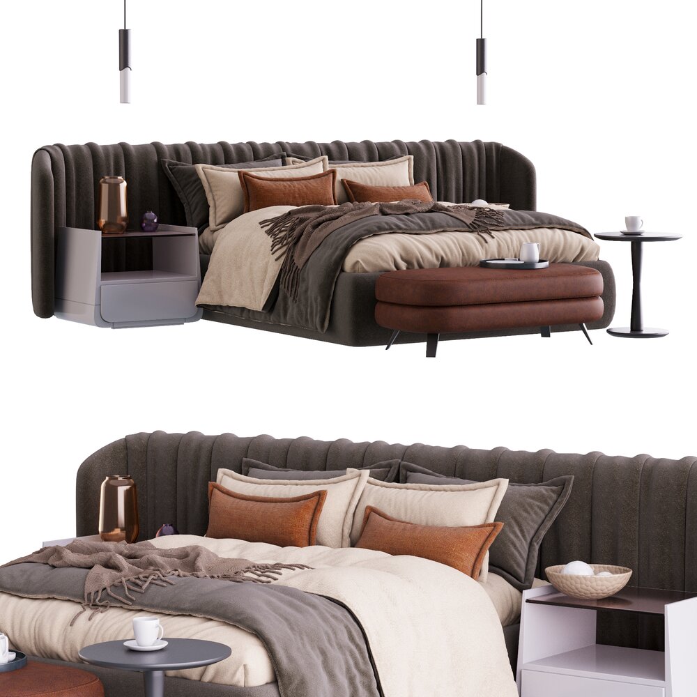 Modern Plush Bed with Integrated Nightstands 3Dモデル
